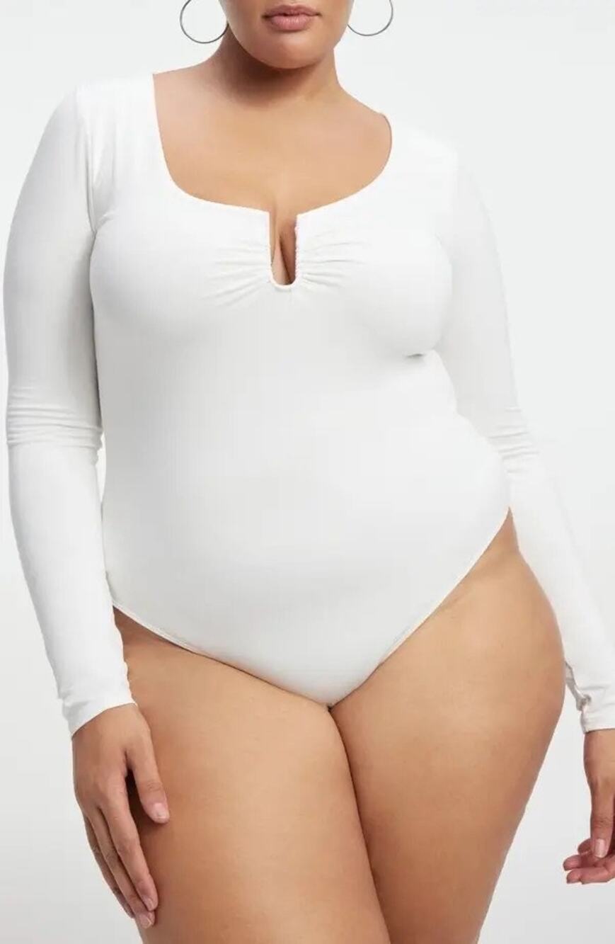 Good American Ivory White U-Ring Scoop Neck Long Sleeve Bodysuit Size 3XL